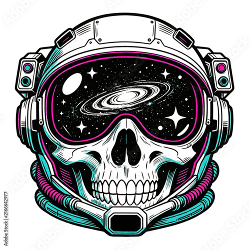 Astronaut Skull Illustration with Galaxy Reflection in Helmet Visor