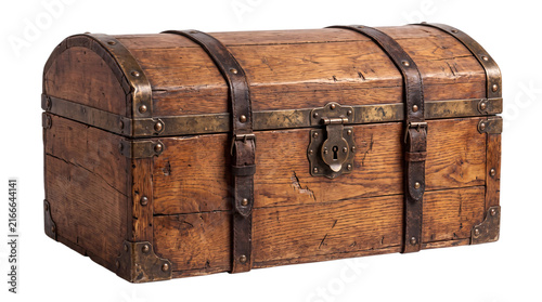 Obraz na plátne Antique wooden treasure chest with metal straps png on isolated transparent back