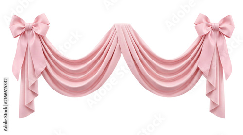 Fotografie Delicate pink draped fabric with bows on a black png on isolated transparent bac