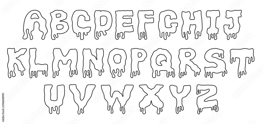 Fototapeta premium Melting Dripping Alphabet A to Z Outline Letters Set 
