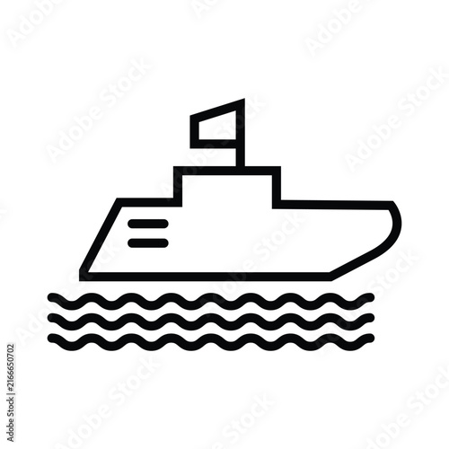 Boat Floating on Water Waves Line Icon - Marine & Ocean Travel Vector Symbol