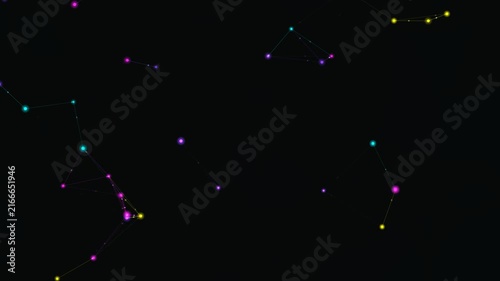 Abstract Digital Network Connectivity with Colorful Glowing Nodes and Lines on a Dark Background