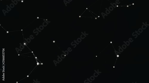 Abstract digital network plexus lines and connected dots forming constellation pattern on dark background