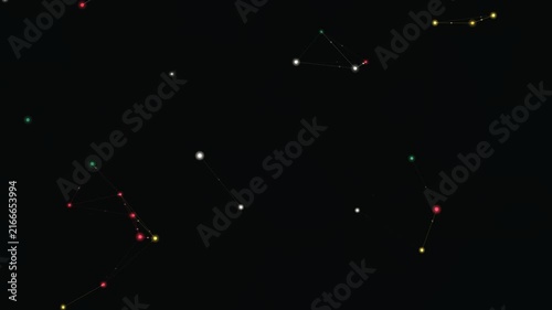 Abstract glowing dots connected with lines forming a digital network on a dark background