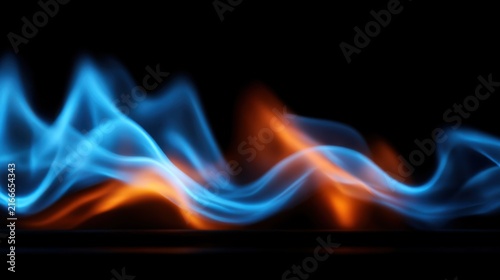 Elegant blue and orange flame on a dark industrial backdrop with sharp contours