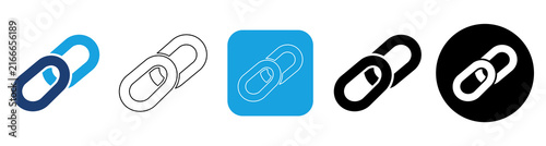 Fotografie Chain Link Connection Icon Set with Blue Fill, Gray Outline, Blue Square White O