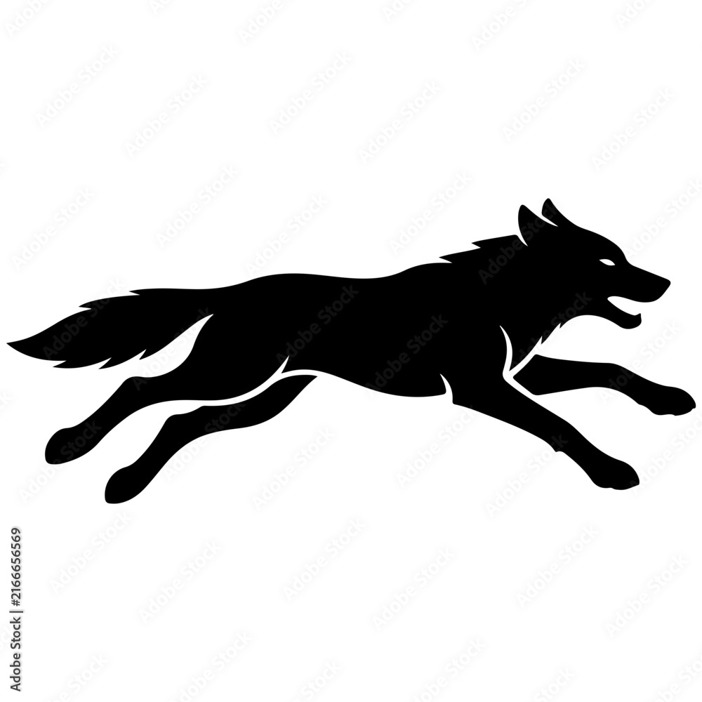 Fototapeta premium Fast Running Wolf Black Silhouette