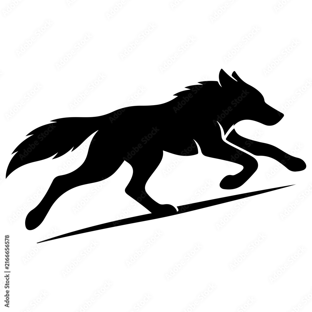 Fototapeta premium Dynamic Wolf Silhouette Isolated on white background