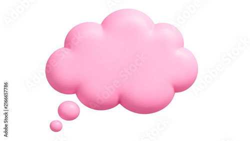Pink 3d thought bubble fluffy cloud shape isolated on transparent background