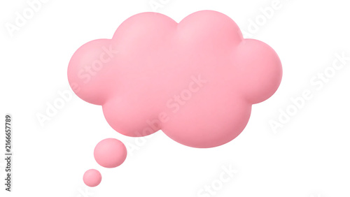Pink 3d thought bubble fluffy cloud shape isolated on transparent background
