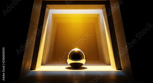 Intense golden light beams pierce through a vast architectural void, creating a dynamic interplay of shadows and warmth in an abstract space, warm, lens, texture