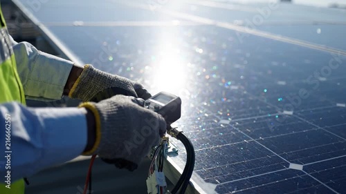 Dedicated technician ensuring peak performance of solar panel arrays, contributing to a sustainable future and harnessing clean energy for environmental preservation