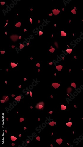 Falling red petals on black background. 2d animation