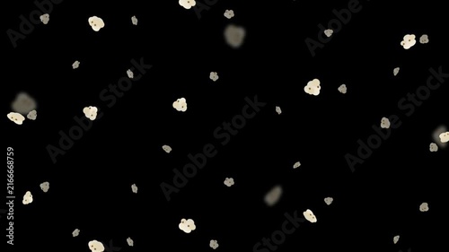 Popcorn kernels on black background. 2d animation