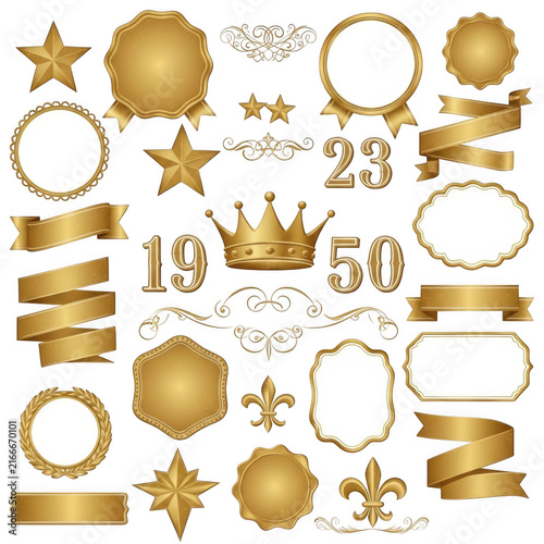 Golden celebration badges and numbers collection