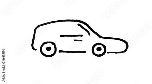 Hand Drawn Car Doodle Line Art Side View Black and White Ink Illustration of a Hatchback SUV Vehicle

