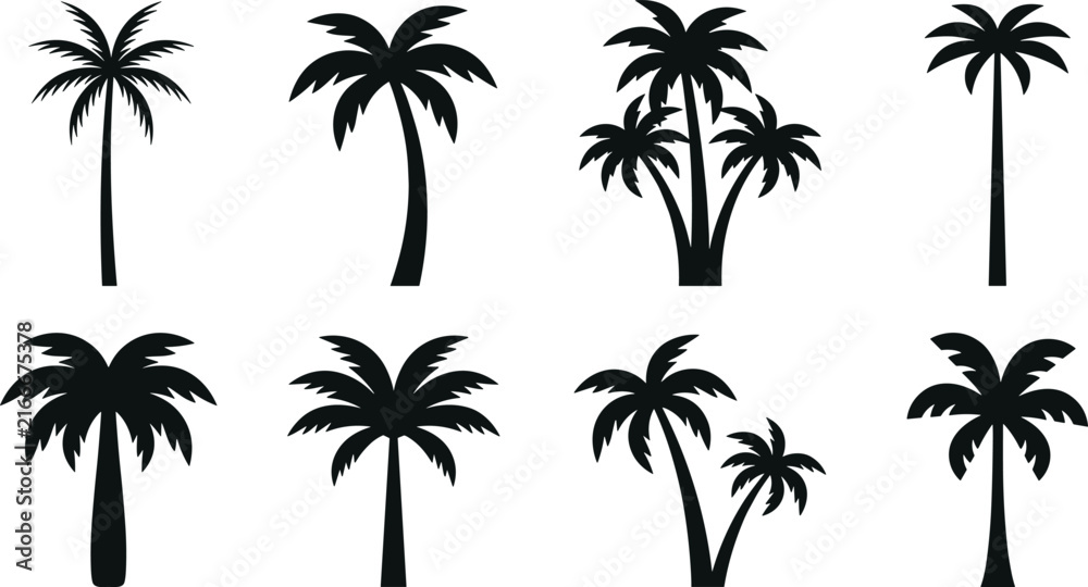 Fototapeta premium Set of black silhouettes of palm trees