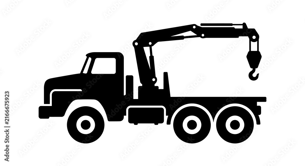 Naklejka premium Mobile Crane Truck With Lifting Hook Black Silhouette