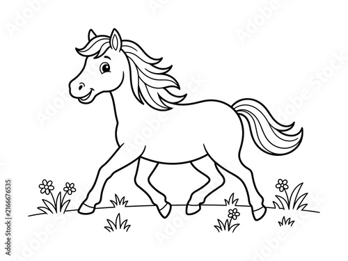 Running horse illustration with grass detail isolated on transparent background