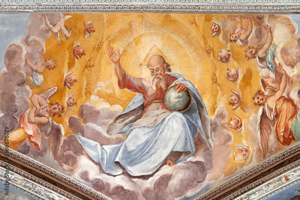 Naklejka premium Perugia - The fresco of God the Creator in the church Basilica di San Pietro by unknonwn artist.