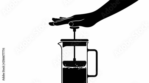 Silhouette of a hand pressing down on a coffee plunger