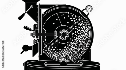 Industrial coffee bean roaster machine drum silhouette