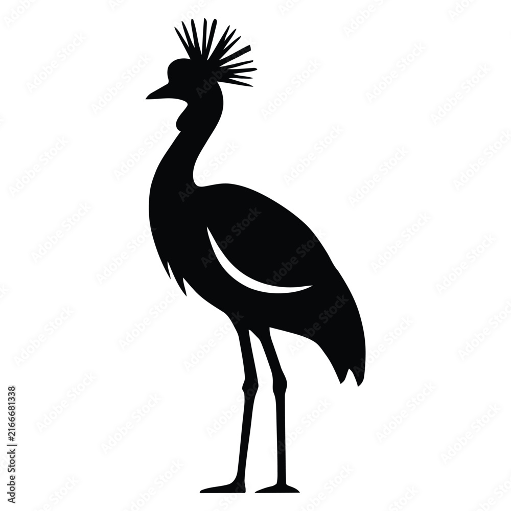 Naklejka premium Grey crowned crane depiction in a stark black silhouette bird avian