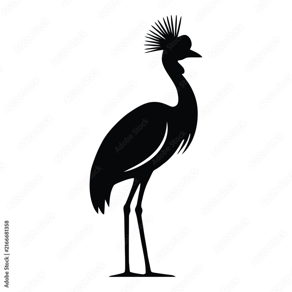 Naklejka premium Grey crowned crane depiction in a stark black silhouette bird avian