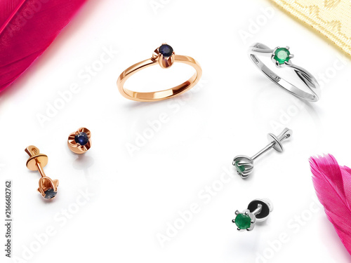 Canvastavla Elegant Collection of Colorful Gemstone Jewelry Featuring Rings, Earrings, and P