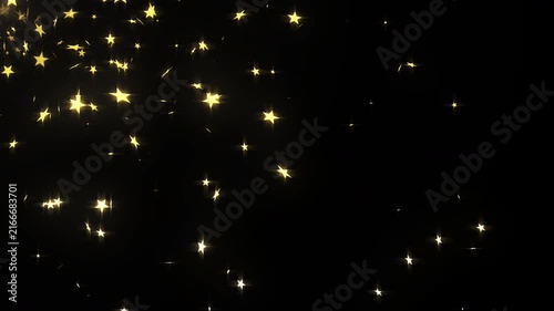 Shining golden stars falling overlay video loop for award ceremony or christmas, luxury sparkle dust animation, celebrate gold star sparkle particles rain, cinematic and premium motion graphics, 4k