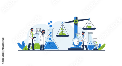 Scientists Conducting Laboratory Research and Chemical Experiments Flat Vector Illustration