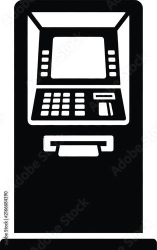 Bank atm terminal cash dispenser machine silhouette vector icon with cash point