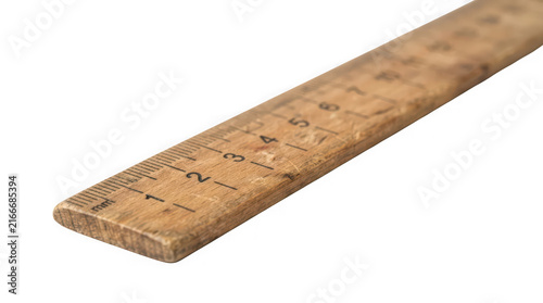 Wooden ruler showing measurement marks in soft studio light isolated on transparent background