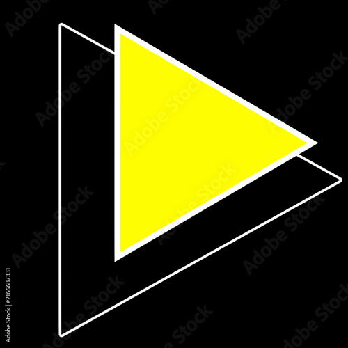Retro 80s neon yellow  white outline triangles black background synthwave 1980s play button