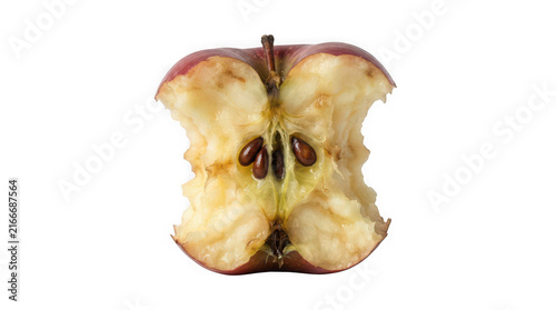 Eaten core with seeds during studio lighting isolated on transparent background