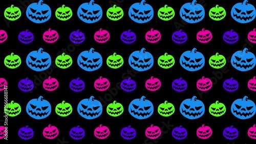 Neon Jackolantern Diagonal Pattern Seamless 4K Halloween Background Motion Loop