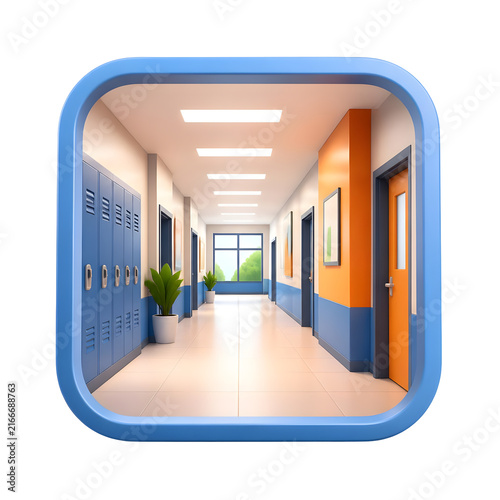 Back to School Season Peak empty hallway featuring blue lockers and vibrant orange walls inside a modern educational facility.
