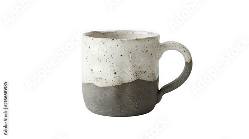 Handmade ceramic mug with speckled glaze and earthy texture isolated on transparent background