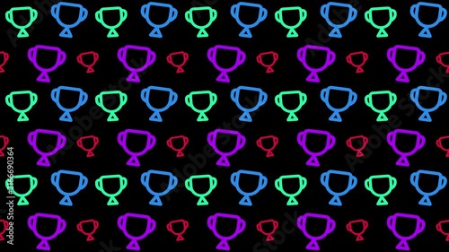 Seamless Neon Trophy Pattern Staggered Background for Digital Media 4k Motion Loop