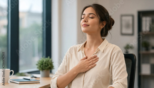 Woman practicing mindfulness and relaxation at home