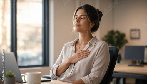 Woman practicing mindfulness and relaxation at home