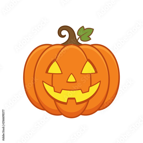 Halloween jack-o-lantern pumpkin vector, smiling orange carved pumpkin illustration, spooky autumn holiday gourd icon isolated on White Background halloween