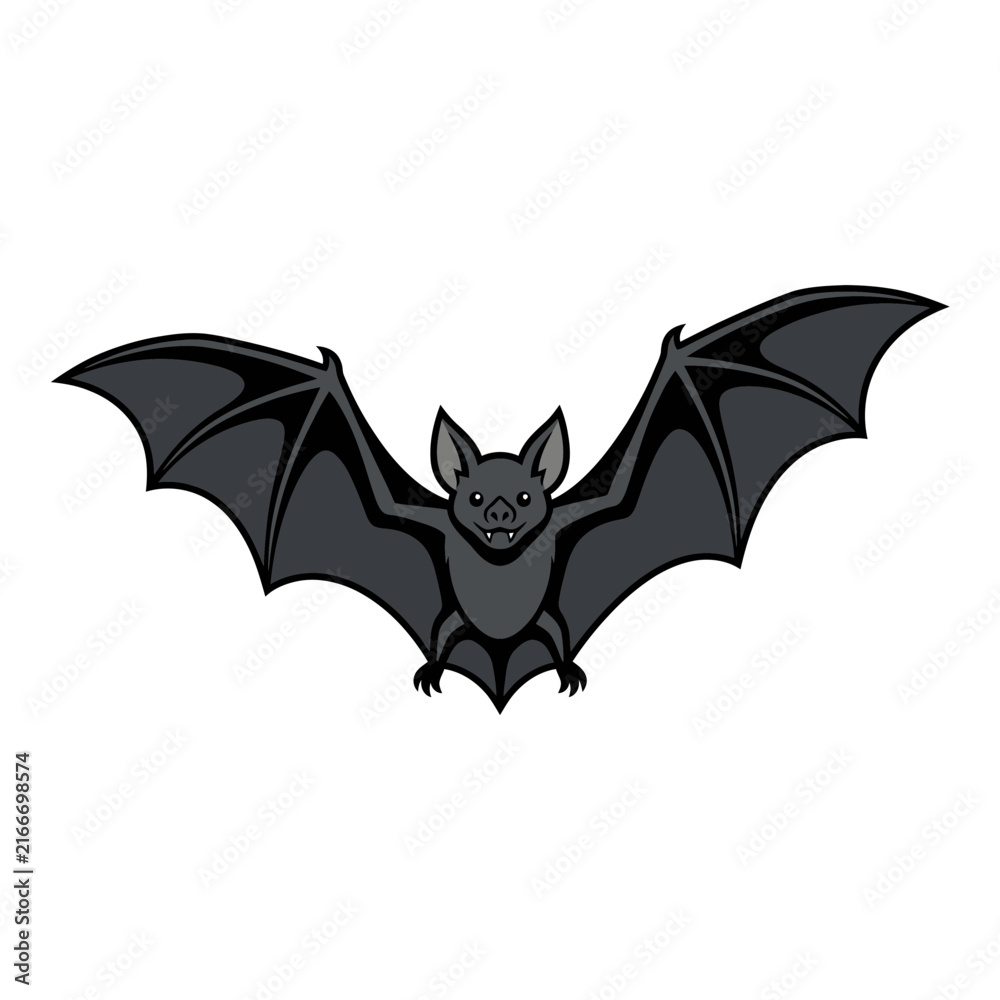 Fototapeta premium Flying bat vector illustration, spooky halloween animal icon, dark nocturnal creature mascot for gothic design and party decor isolated on White Background halloween