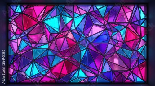 Vibrant Cyberpunk Stained Glass Mosaic Backgrounds Set in Magenta Pink and Neon Cyan Blue Geometric Patterns