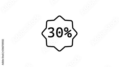 Thirty percent discount badge black and white starburst seal for promotional sales offers.