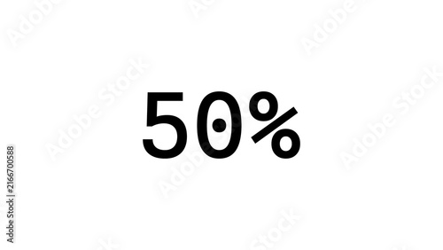 Fotografie Fifty percent text with dot icon black and white typography for half price sales marketing