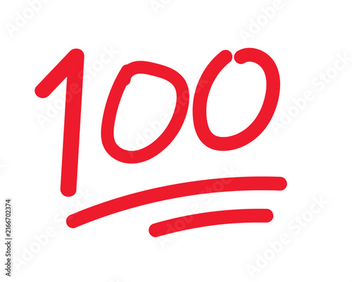 Number 100 icon, red hand-drawn style illustration. graphic design element, celebratory symbol, and achievement concept.