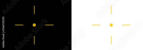 Minimalist gold crosshair target icon design set with a centered dot for precision aiming and shooting games on both black and light backgrounds