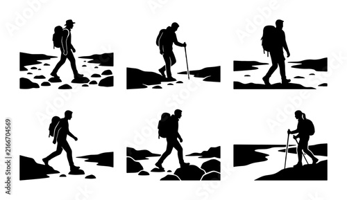 Konstfotografi Hiking Silhouette Collection: Adventurous Trekkers, Outdoor Exploration, Mountai