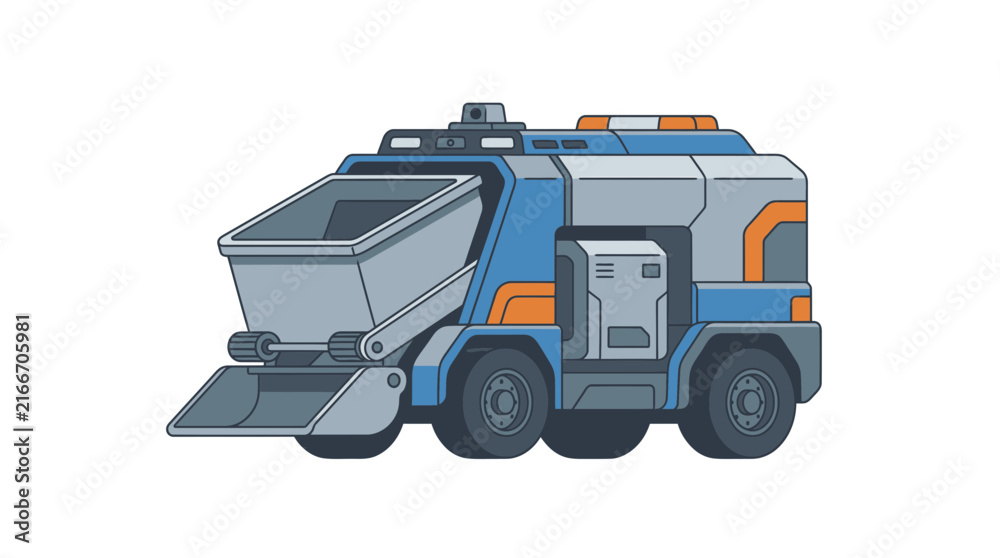 Naklejka premium Modern Sanitation Truck with Bin Lift, Isolated